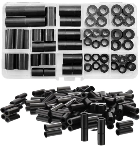 80 Piezas Arandelas Separadoras Redondas,M6 M8 Tornillos de Nylon Espaciador Aislante,Arandela Espaciadora Redonda Negra,No Roscado Espaciadores de Soporte de Columna(Negro)
