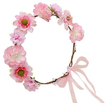 Saiyana Blumen-Stirnbänder für Damen, Braut, Blumenkrone für Hochzeit, Party, Versorgung mit Blumengirlanden, Krone, Haarkranz,(Rosa)