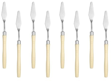 sourcing map 8pcs Palette Knife Painting Tool 7.09 Pointed Stainless Steel Blade Plastic Handle Spatula Painting Pallet Knife for Oil Acrylic Canvas, Beige