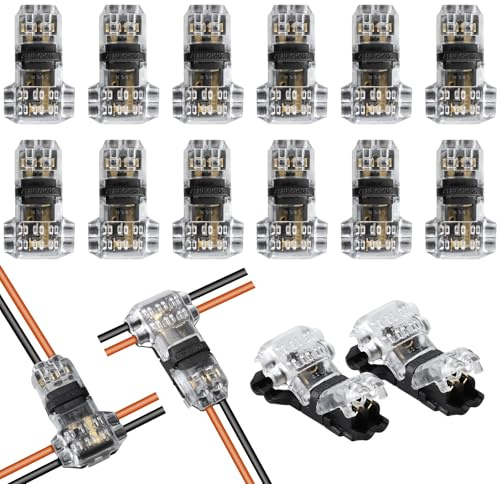 Samamoca 14 Stück T Verbinder,Niederspannung T Hahn kabelverbinder Wasserdicht,2 Pin 3 Wege Kabelverbinder Staubdicht,T connector für Verzweigung in Drähte Anschlusskabel erforderlich,18-22 AWG
