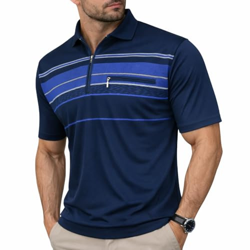 Soltice Poloshirts Herren Kurzarm, Gestreifte Polohemden mit Brusttasche, Blousonshirts aus Baumwoll-Mix (M bis 3XL)
