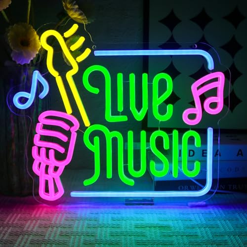 OYCGZV Live Music Neon Schild Live Musik Led Neonschild Wand Musik Neon Sign USB Led Schild für Aufnahmeraum Bier Bar Musik Studio Büro Garage Schlafzimmer Zimmer Party Laden Geschenk für Freunde