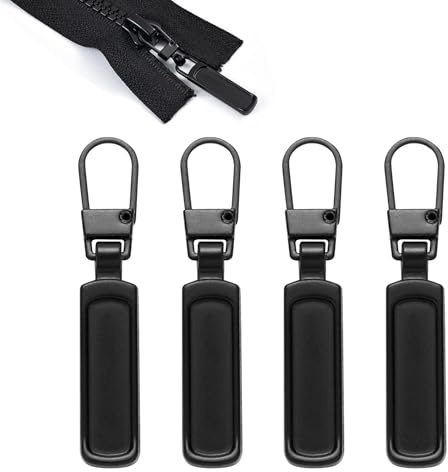 4 Pcs Zipper Pull Replacement, Metal Detachable Zipper Pulls, Zip Puller Replacement Zip Repair Puller for Purse, Clothes, Jeans, Suitcase, Luggage (Black)
