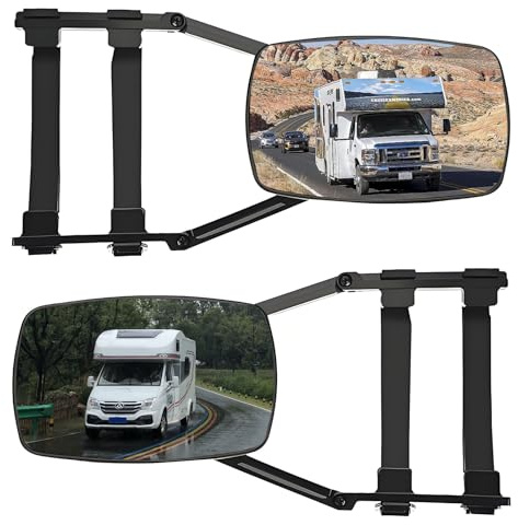 2 pezzi universali per roulotte, specchi, per roulotte e roulotte, con cinghia a moschettone, specchietto retrovisore esterno, per tutti i tipi di veicoli comuni