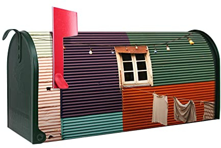 banjado Amerikanischer Briefkasten - US Mailbox/Letterbox mit Motiv Motiv Buntes Haus 51x22x17cm - Postkasten Stahl aus Amerika – Briefkasten amerikanisch grün pulverbeschichtet