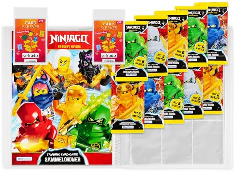 sefrado Bundle Exclusive Hüllen kompatibel mit Blue Ocean Ninjago Sammelmappe leer + 10 Booster Serie 9 Dragons Rising Trading Card Game 2024