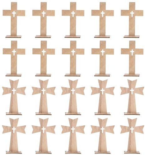 Angoily 20 piezas de cruz de madera para manualidades, centros de bautizo para la decoración de mesa, adornos de cruz de pie sin terminar para centros de bautismo, iglesia, religiosa, decoración