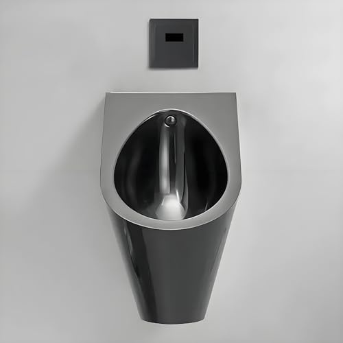 ZXSYYDS Orinatoio in Acciaio Inox 304, Orinatoi per Uomini con Valvola di Scarico con Sensore, Orinatoio Sospeso, Orinatoio Commerciale Residenziale, per Casa/Hotel Black