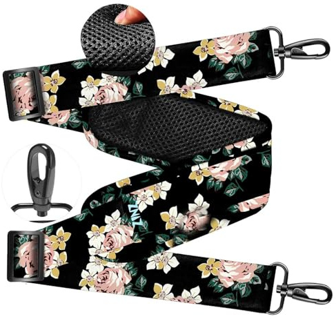 ZINZ Ultra Tjock axelrem,med fast pad 76 universal väskrem,med andningsbar kudde och dubbla balanserade justerbara spännen,för bärbar datorväska Messenger Bag Crossbody etc,Svarta blommor