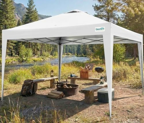 Quictent Gazebo Pieghevole Portatile 3x3m con Borsa da Trasporto, Rifugio Leggero per Feste, Campeggio, Festival ed Eventi di Giardino, Bianco