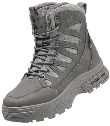 Botas altas de invierno para hombre, con cordones, acolchadas, con forro de piel cálida, zapatos gruesos, resistentes al agua, antideslizantes, ligeros, cómodos, para senderismo y caminata, gris, 41 1