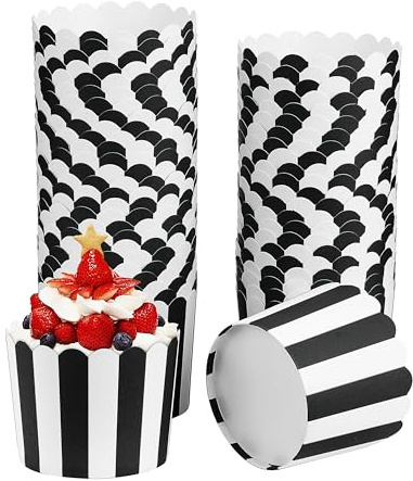 Avernest 50 Stück Caissettes Cupcake, Streifen Caissette Muffins Papier, Moule Muffins Papier, Papierförmchen für Geburtstage, Hochzeiten und Partys (Schwarz)