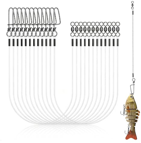 14 Stück Fluorocarbon Vorfach Leader, Stahlvorfach Hecht Angeln Set mit Wirbel & Karabiner, Hecht Vorfach Angeln Bissfeste Stahlvorfächer zum Spinnangeln, Vorfachschnur Für Salzwasser Süßwasser