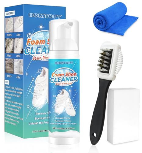 flintronic Shoe Cleaner, 200ml No-Rinse White Trainer Cleaner Foam, Shoe Cleaning Kit with Brush Towel, Sneaker Cleaner for Removing Stains & Dirt, for Suede, Leather, Boots, Rubber, PU