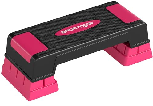 SPORTNOW Stepper per aerobica fitness regolabile in altezza, con 3 livelli (12/17,5/22,5 cm), tappetino antiscivolo, per casa, palestra, ufficio, nero e rosa