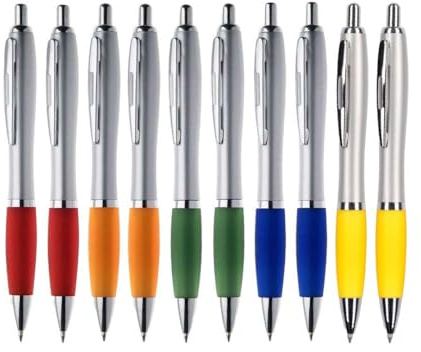 WPRO Kugelschreiber Set 10 Stück Farbmix – Druckkugelschreiber mit Gummigriff, blau schreibend, ergonomisch für Schule Büro Alltag