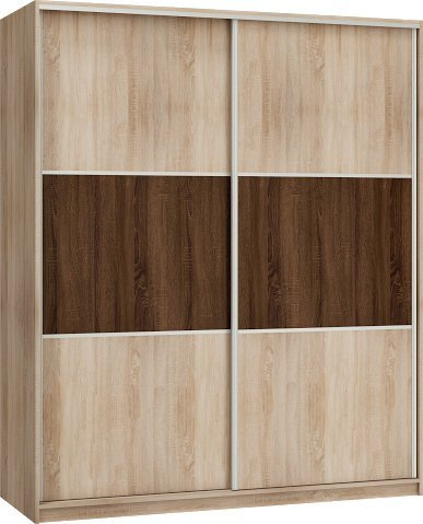 FurnitureByJDM Armoire Porte Coulissante - Armoire 2 Portes avec Penderie & Étagères - (180x216x65 cm) - Moderne Garde Robe - Meuble de Rangement - Rico (Chêne Sonoma Clair/Foncé)