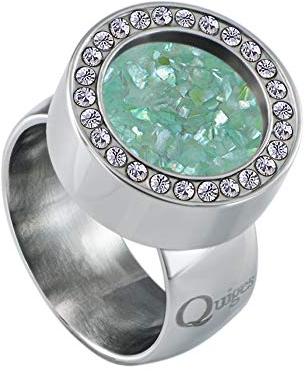 Quiges Silber Edelstahl Ring mit Zirkonia 12mm Mini Coin Halter Wechselring und Austauschbar Minzflocken Muschel Coin in Größe 20mm