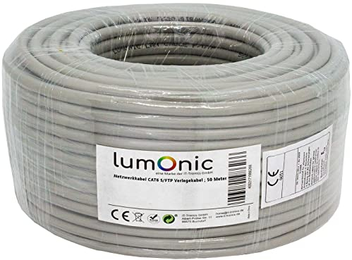 Lumonic 50m Câble de réseau CAT 6 S/FTP PIMF I Cat6-câble, Gigabit Lan Câble, Ethernet Câble I Câble de pose flexible blindé, pour l'intérieur jusqu'à 250 MHz