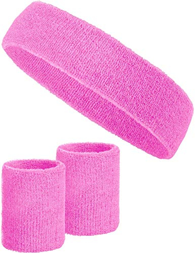 Balinco – Schweißband-Set 3-teilig für Damen & Herren – 2X Schweißbänder für Handgelenke & 1x Stirnband aus Baumwoll-Frottee – Perfekt für Sport, Karneval, 80/90er Jahre Outfits – In diversen Farben