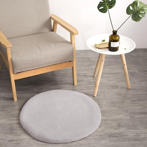Teppich Wölkchen Alfombra de imitación de Piel - Sala de Estar, decoración de la Sala de Dormir - Alfombra de Piel Lavable como de Cama, cojín de Silla - Gris, 45 cm Redondo