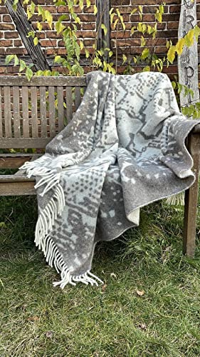 JOWOLLINA Wendedecke Wolldecke Plaid Kuscheldecke 100% Wolle 130x170 cm (Python braun Melange)
