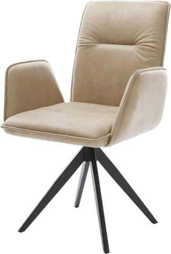DELIFE Polsterstuhl Vinja-Flex Kreuzgestell kantig Schwarz Mikrofaser Beige Vintage