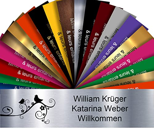 Plaque Boîte aux Lettres Déco Personnalisable De 1 À 3 Lignes – Logo Ou Motif Avec Nom Gravé – Adhésive PVC – 10 x 2,5 cm (Gris Alu Métallisé + Dessin)