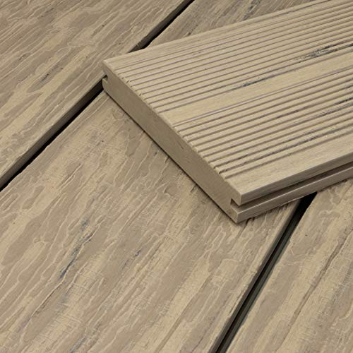 HORI WPC-Terrassendiele Komplettset Maui Massiv beige I Inkl. Unterkonstruktion & Clips I Pflegeleicht, langlebig & splitterfrei I Fläche: 5 m² I 2,90 m Dielenlänge