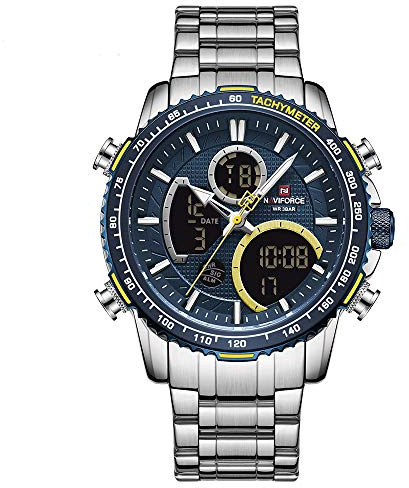 Naviforce Reloj Digital Hombres Lujo Acero Inoxidable Cuarzo Analógico Relojes Impermeables Moda Negocio Cronógrafo Militar Reloj de Pulsera Multifuncional