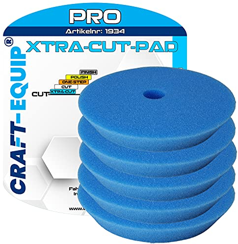 5er Sparpack Craft-Equip PRO Polierschwamm Polierpad mit Klettverschluss Made IN EU (5er Sparpack 125mm DA Polierschwamm Xtra-Cut BLAU)