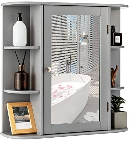 Multigot Bathroom Mirror Cabinet (Grey, 65 x 17 x 64 cm)