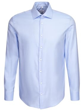 Seidensticker Men's Business Shirt - Slim fit - Non-Iron - Kent Collar - Long Sleeve - Patch - Stripes - 100% Cotton Blue