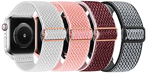 4-Pack Elastic Nylon Straps Compatible with Apple Watch 38mm 40mm 41mm 42mm 44mm 45mm, Elastic Scrunchy Replacement Band Soft Stretchy Band For iWatch Series 7/6/5/4/3/2/1/SE