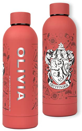 Harry Potter Edelstahl-Wasserflasche für Kinder, personalisierbar, Burgunderrot, Hogwarts, Greefindor, Geschenk für Mädchen, auslaufsicher, BPA-frei, 700 ml