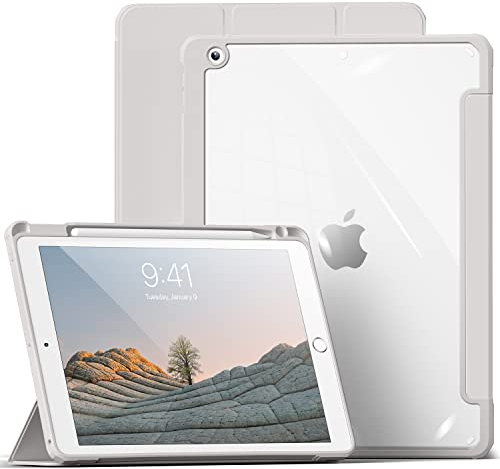 aoub Hülle für iPad 9. /8. / 7. Generation 2021 2020 2019, Smart Folio Hülle mit Stifthalter für iPad 9/8/7, Schutzhülle für i Pad 10,2 Zoll, Transparente Rückseite, Grau