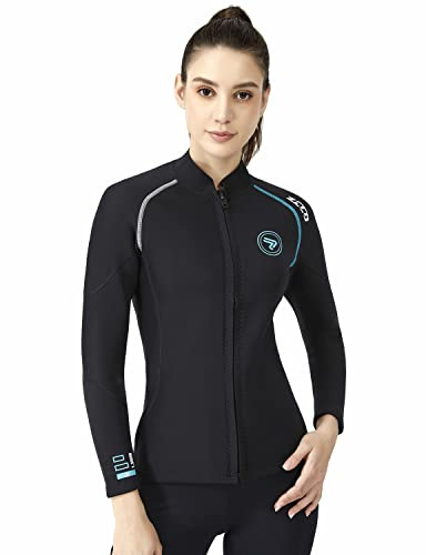 Muta top da donna in neoprene da 1,5 mm, con cerniera anteriore, a maniche lunghe, per nuoto, snorkeling, immersioni subacquee, surf
