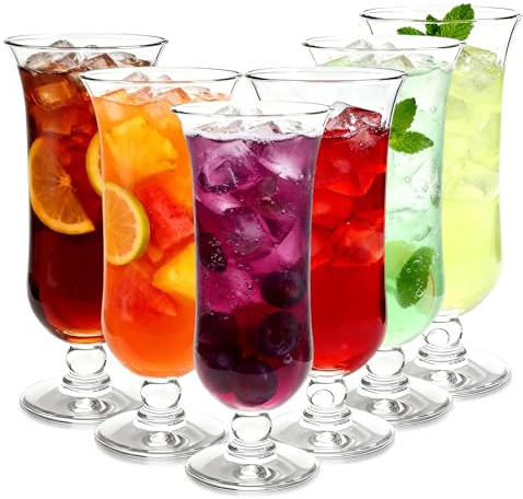Cheardia 6 Pack Plastic Hurricane Glass, 13.5 oz Pina Colada Glasses Break-Resistant Clear Tulip Drinking Cups for Juices, Cocktails, Full-Bodied Beer, Tropical Drinks, Water, Beverages