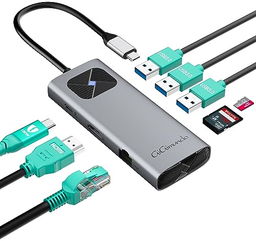 GiGimundo USB C Hub Multiport Adapter 8-in-1, USB C Hub with PD100W Charging, 4K@60Hz, 1Gbps Ethernet, SD/TF Card Reader, 3*USB 3.0, Type C Docking Station for MacBook, Windows, Laptops,Tablet