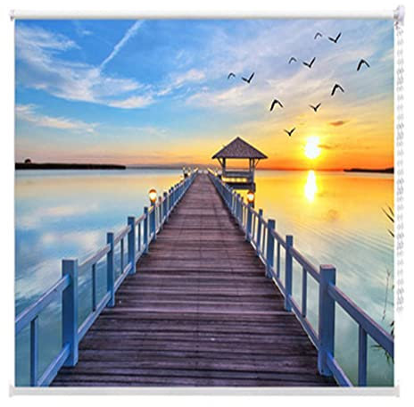 oiakus Verdunkelungsrollo mit 3D-Muster am Meer und Sonnenuntergang, wärmeisolierte Fensterrollos, anpassbare Verdunkelungsrollos, für Wohnzimmer-Schlafzimmer-Küchenfenster