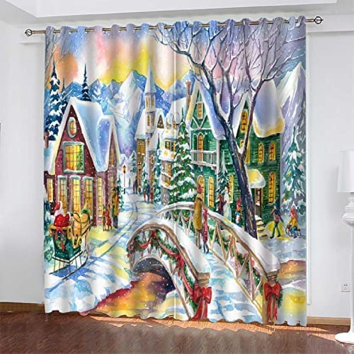 Vorhang Blickdicht Gardinen Mit Ösen - 2 Stücke 182(B) X214(H) cm Verdunklungsvorhänge 3D Rotes Retro-Weihnachten Muster Thermovorhang Für Kinderzimmer Wohnzimmer Schlafzimmer Weihnachtsgardinen