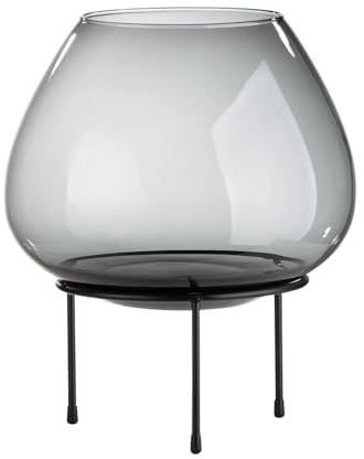 Windlicht Vitu mit Standfuß, Glas und Metall, anthrazit und schwarz, Handarbeit, von Gilde, Ø26,x30cm