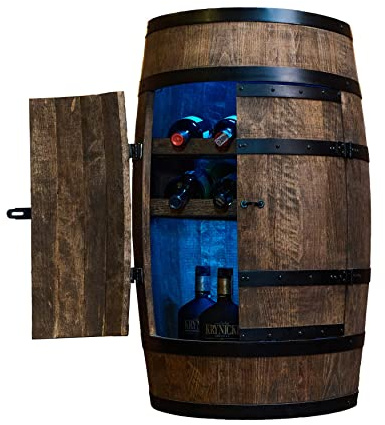 CREATIVE COOPER Weinregal Holz mit Tür mit LED RGB - Weinliegen - Alkoholschrank Flaschenregal - Holzfass - Fassmöbel - Weinfass - Weinbar - Fass bar mit Tür - 80 cm Wenge
