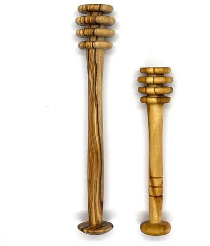 Set di 2 bastoncini di miele in legno di ulivo naturale, 1 cucchiaio corto (10 cm) e 1 lungo (14 cm) – Confezione da 2 cucchiaini per miele Ezo.Home