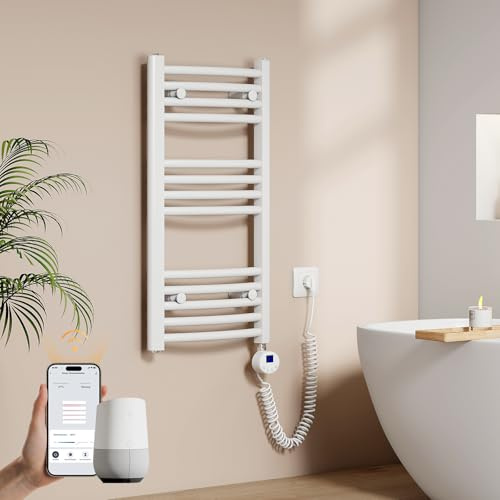 EMKE Seche Serviette Electrique avec WiFi Thermostat, 75 x 40 cm Blanc | Chauffe Serviette Salle de Bain ,Sèche Serviette électrique,Porte-Serviettes Chauffant,250 W