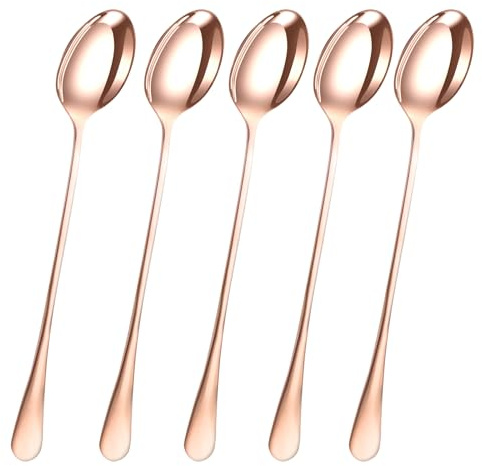 PNJB Long Handle Latte Spoons - Elegant Rose Gold Stainless Steel Spoons for Coffee, Tea, and Desserts, Versatile Usage, Easy to Clean, Durable Built, Culinary Style, (6 PCS)