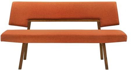 Channell Wood Dining Bench in Walnut Finish with Orange Fabric