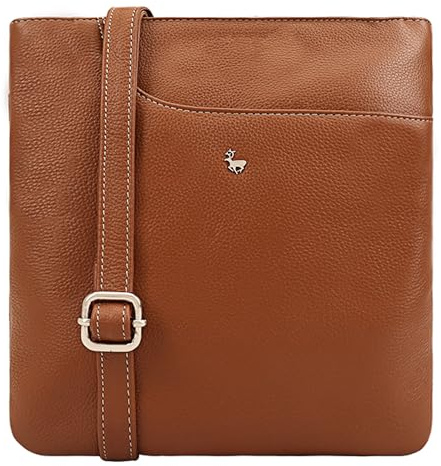 Lloyd Baker Kanatal Umhängetasche aus echtem Leder, weiche Handtasche mit verstellbarem Riemen, dünne Handytasche, kompakte Größe mit Schiebevordertasche, Hellbraun (Café Caramel), Einheitsgröße