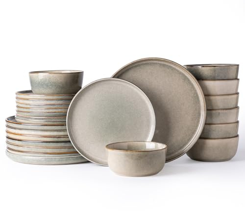 AmorArc Stoneware Dinnerware Sets,Round Reactive Glaze Ceramic Plates and Bowls Sets,Highly Scratch Resistant | Dishwasher & Microwave Safe,Service for 8 Dishes Set (24pc)