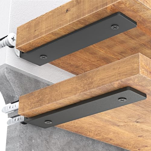 Goovilla Heavy Duty Floating Shelf Brackets 6 Inch for 2×4” Wood Stud, 4 Pack L Brackets for Shelves or Shelving, Black Coated Metal Shelf Hardware with 160 lb. Load Capacity and Easy Installation